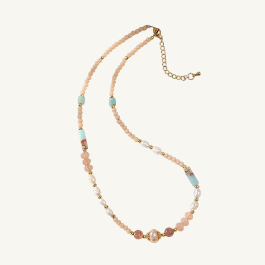 Early Sunset Natural Quartz &Pearl Handmade Necklace Set