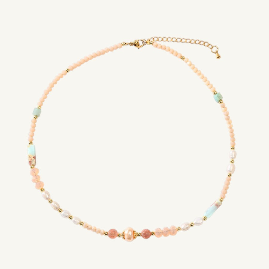 Early Sunset Natural Quartz &Pearl Handmade Necklace Set