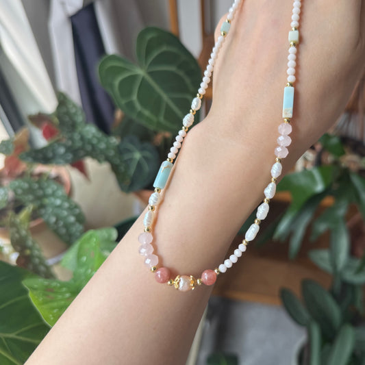 Early Sunset Natural Quartz &Pearl Handmade Necklace Set