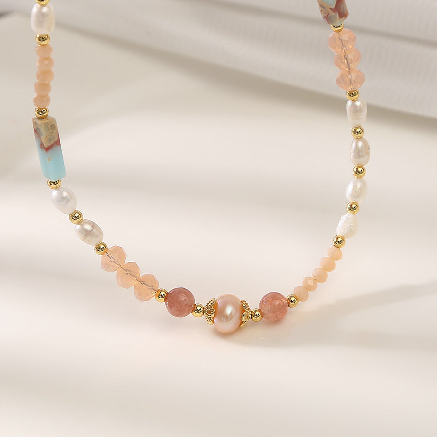 Early Sunset Natural Quartz &Pearl Handmade Necklace Set