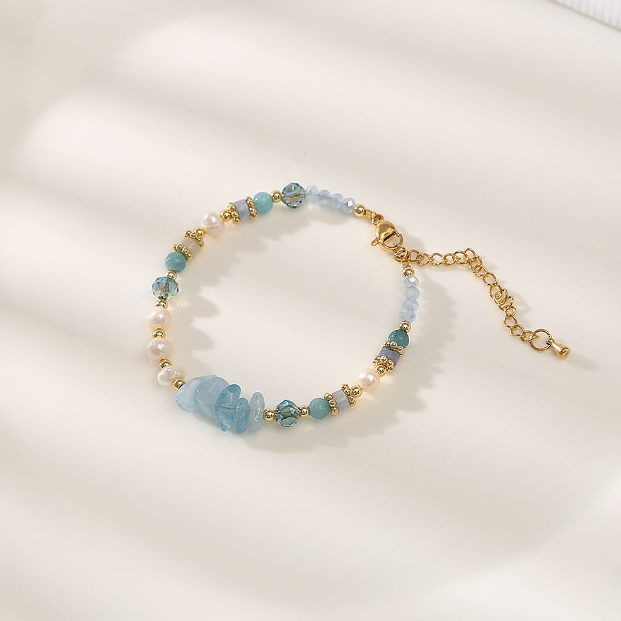 Majestic Blue Quartz& Pearls Handmade Beaded Necklace Set