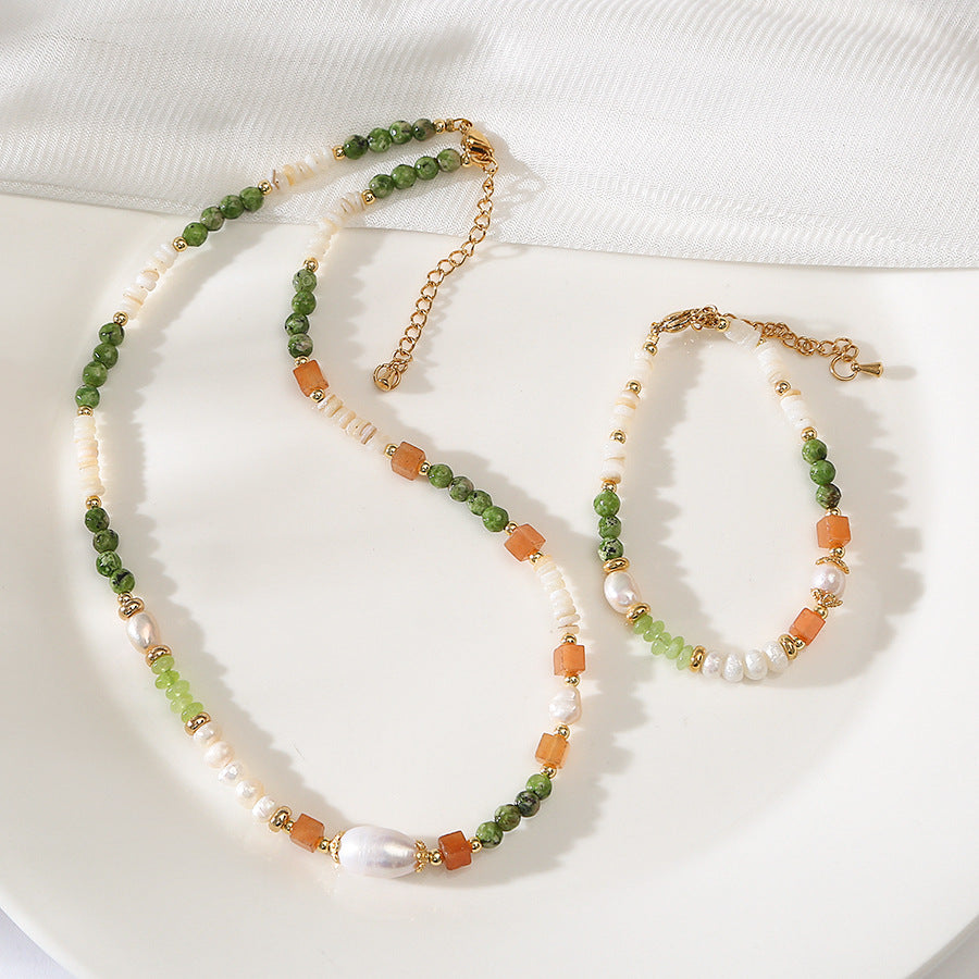 Nile Green Aventurine &Pearl Handmade Beaded Necklace Set