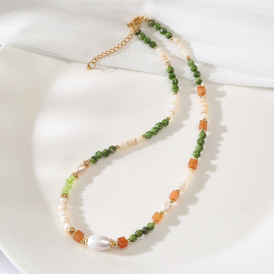 Nile Green Aventurine &Pearl Handmade Beaded Necklace Set
