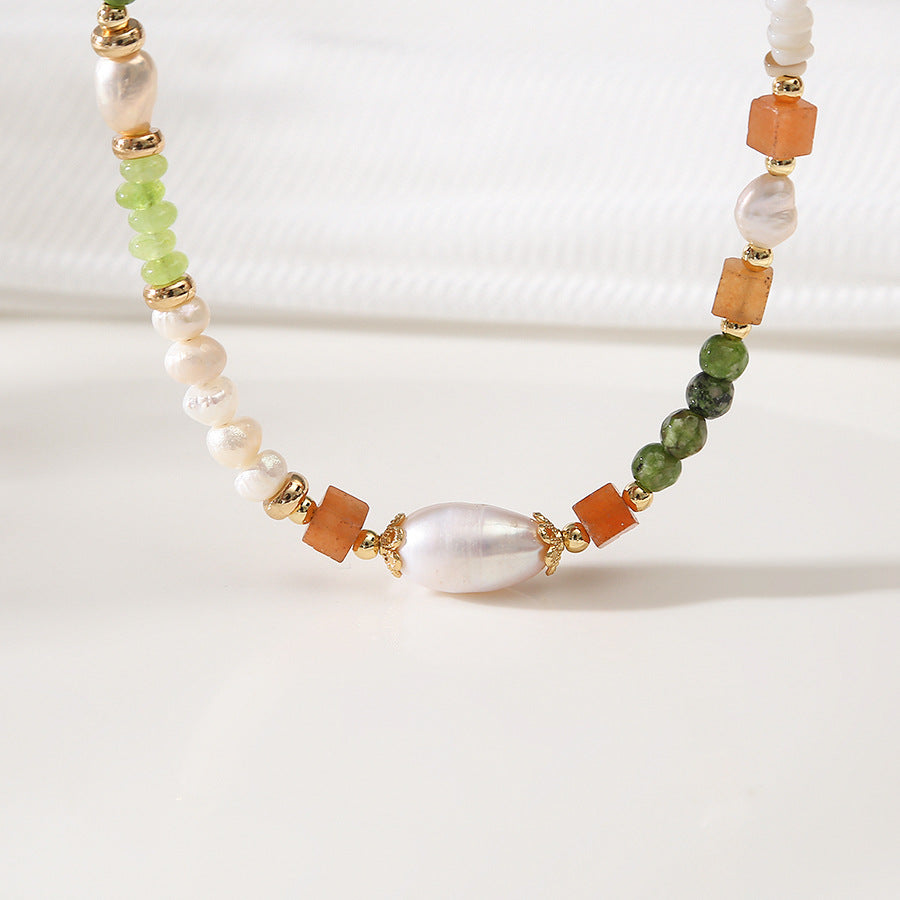 Nile Green Aventurine &Pearl Handmade Beaded Necklace Set