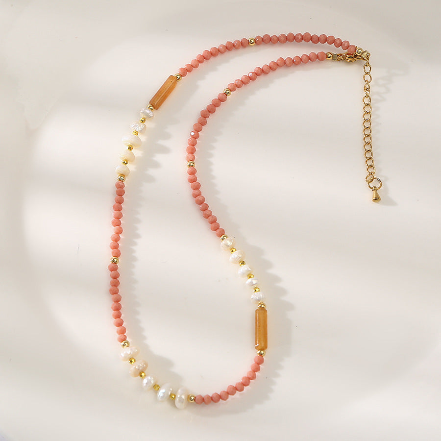 Paradise Pink Aventurine&Pearl Handmade Necklace Set