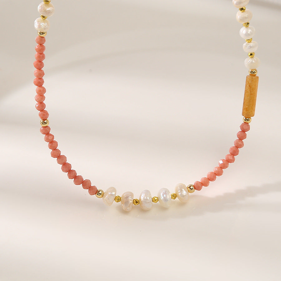 Paradise Pink Aventurine&Pearl Handmade Necklace Set