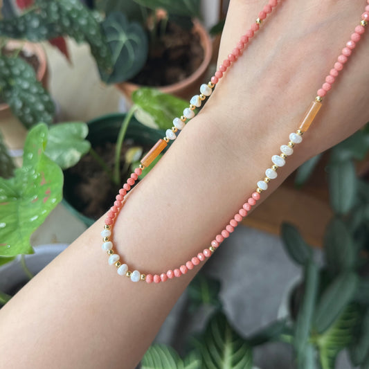 Paradise Pink Aventurine&Pearl Handmade Necklace Set