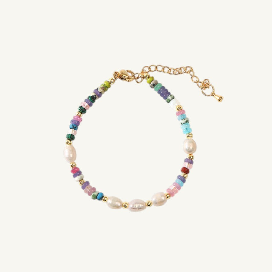 Rainbow Tourmaline &Pearls Handmade Beaded Necklace Set