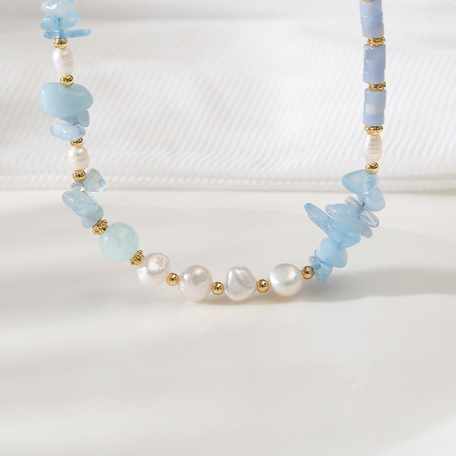 Tear Drop Blue Quartz& Freshwater Pearl Handmade Necklace Set