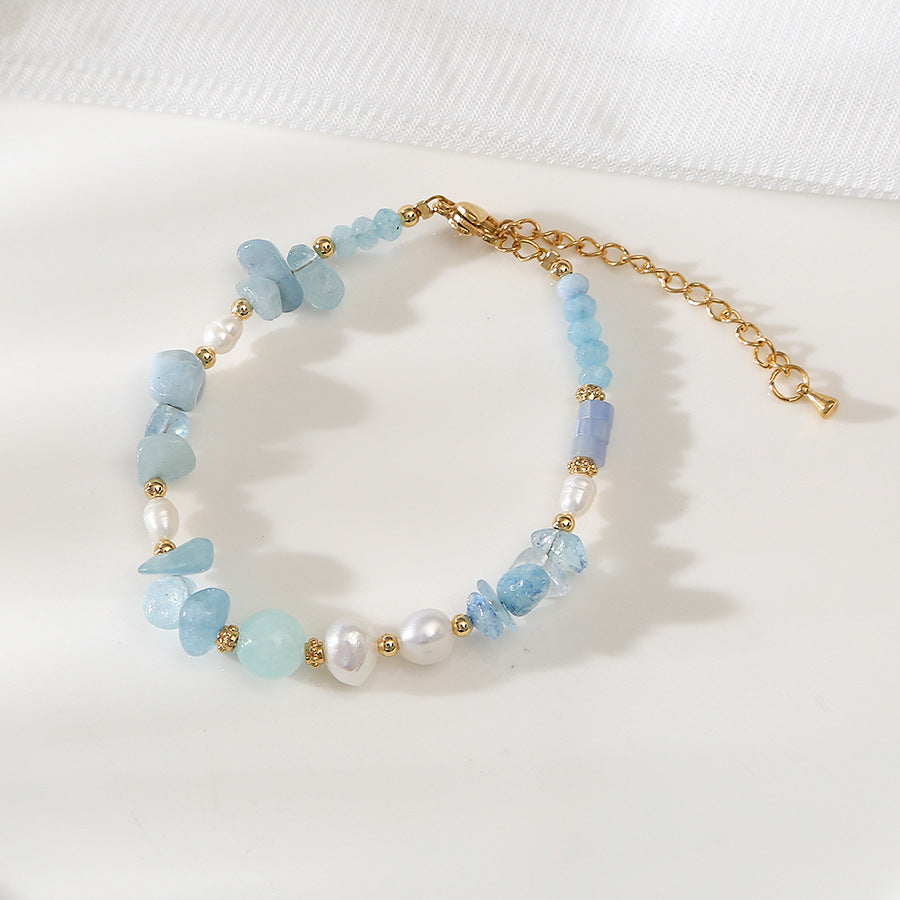 Tear Drop Blue Quartz& Freshwater Pearl Handmade Necklace Set