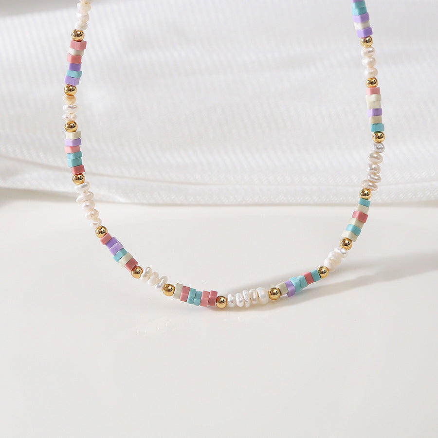 Pastel Agate &Pearl Handmade Necklace Choker Set