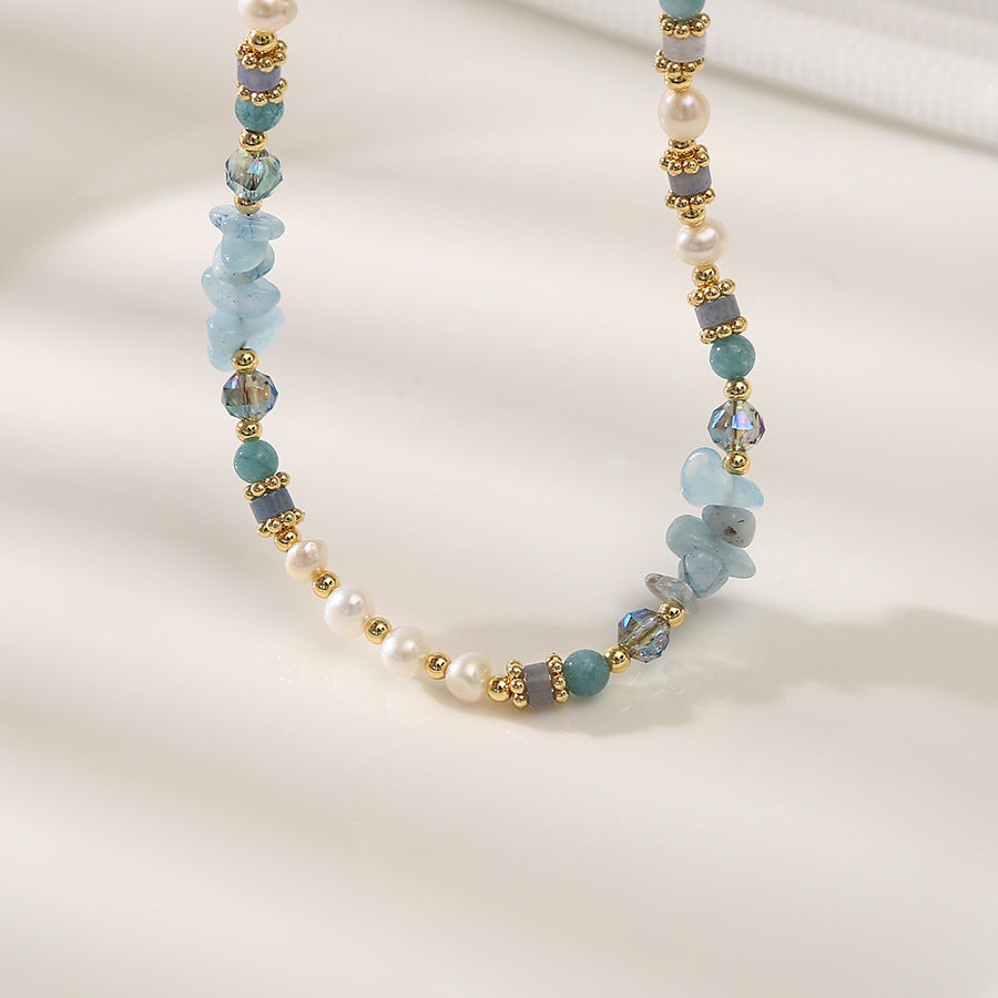 Majestic Blue Quartz& Pearls Handmade Beaded Necklace Set