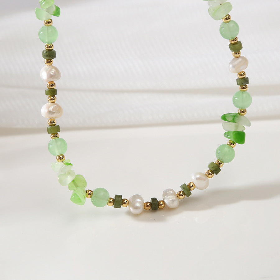 Parkside Dunes Green Agate &Pearl Handmade Beaded Necklace Set