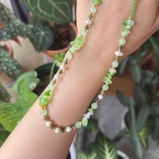 Parkside Dunes Green Agate &Pearl Handmade Beaded Necklace Set