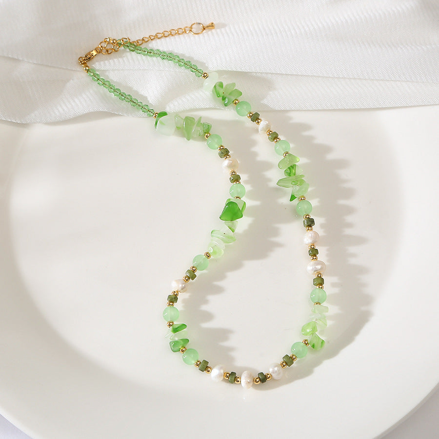 Parkside Dunes Green Agate &Pearl Handmade Beaded Necklace Set