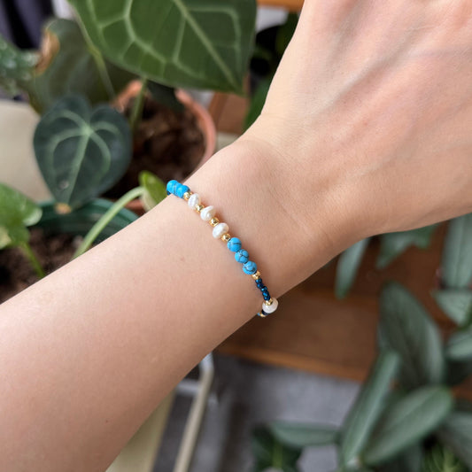 Marine Blue Geniues Turquoise &Pearl Handmade Necklace Choker Set