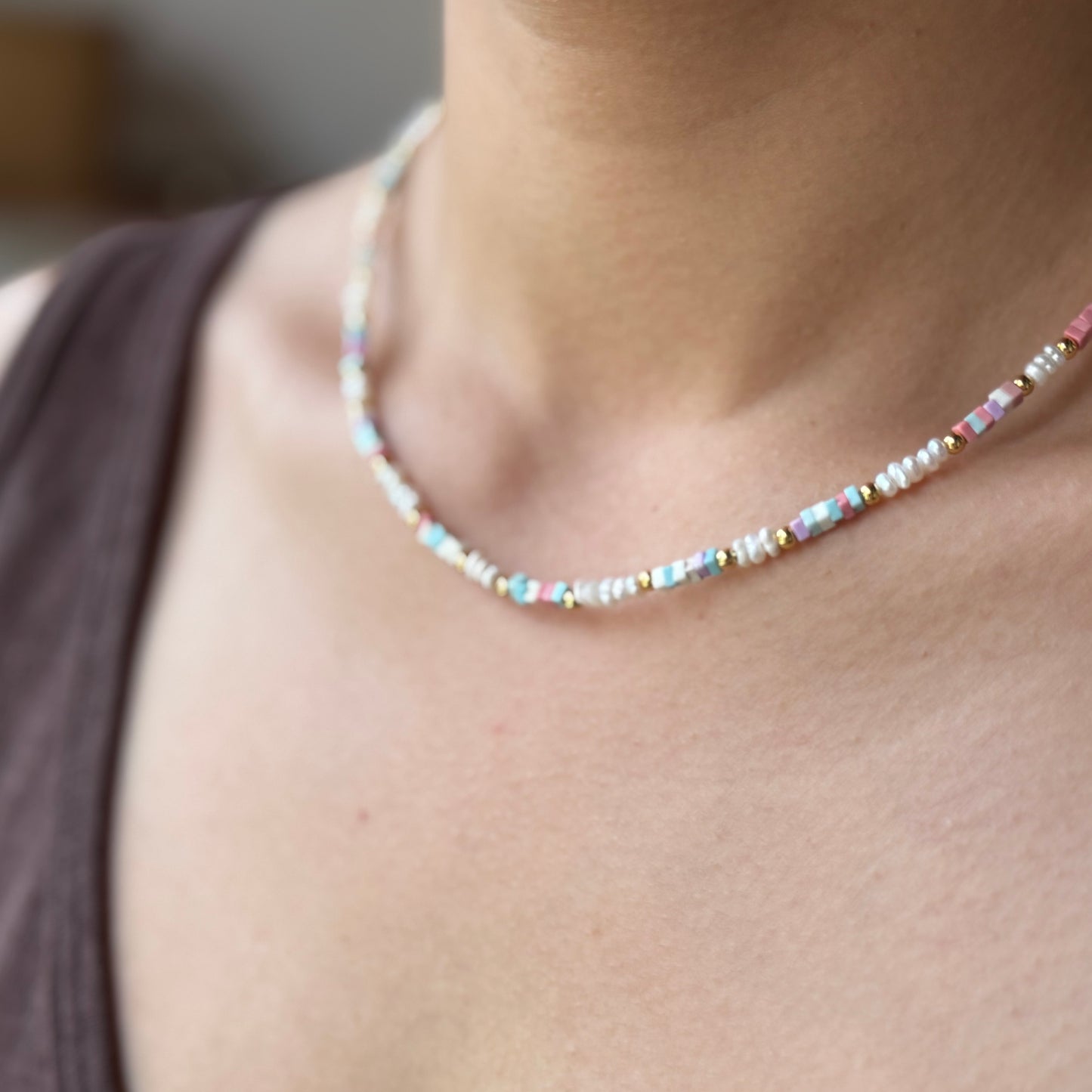 Pastel Agate &Pearl Handmade Necklace Choker Set
