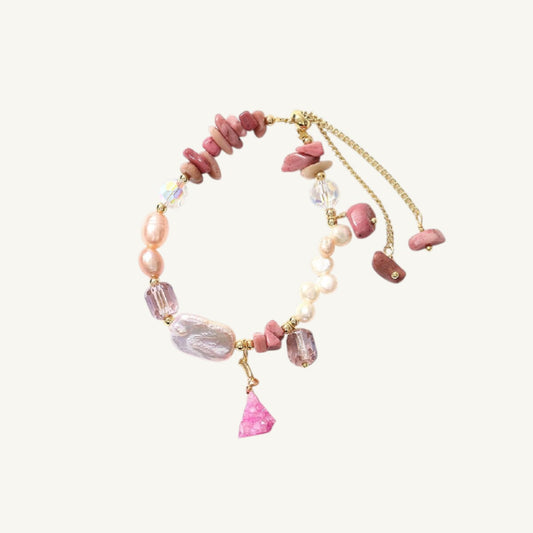 Baroque Rhodonite& Pearl Adjustable Bracelet