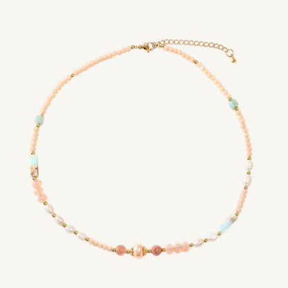 Early Sunset Natural Quartz &Pearl Handmade Necklace Set