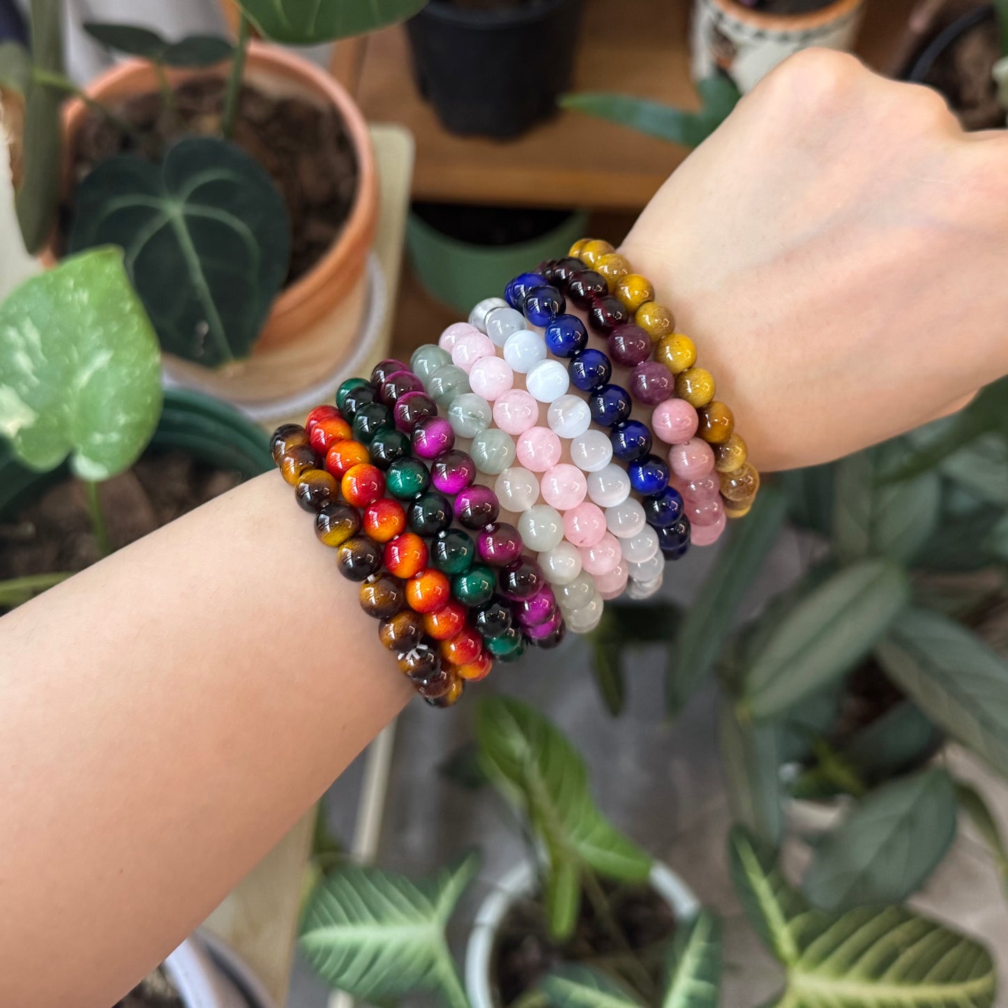 [Lucky Bag] 8mm Natural Stone Beaded Stretch Bracelet Set 8pcs