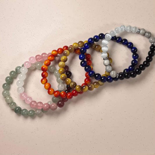[Lucky Bag] 8mm Natural Stone Beaded Stretch Bracelet Set 8pcs