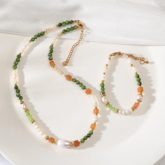 Nile Green Aventurine &Pearl Handmade Beaded Necklace Set