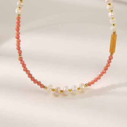 Paradise Pink Aventurine&Pearl Handmade Necklace Set