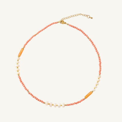 Paradise Pink Aventurine&Pearl Handmade Necklace Set