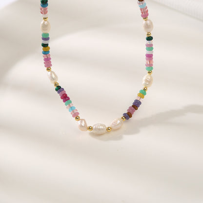Rainbow Tourmaline &Pearls Handmade Beaded Necklace Set