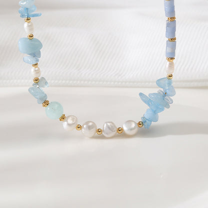 Tear Drop Blue Quartz& Freshwater Pearl Handmade Necklace Set