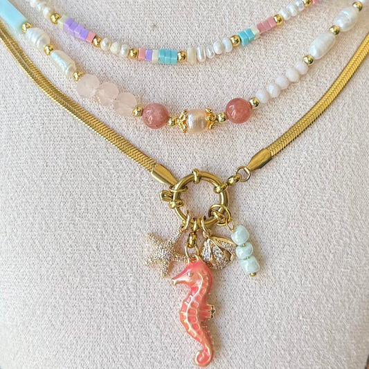 Gold Chain Interchangeable Beach Theme Charms Necklace Set