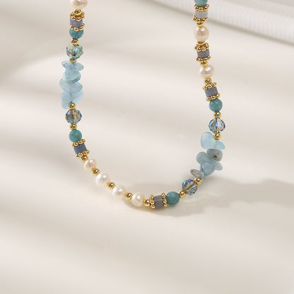 Majestic Blue Quartz& Pearls Handmade Beaded Necklace Set