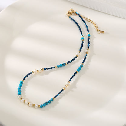 Marine Blue Geniues Turquoise &Pearl Handmade Necklace Choker Set