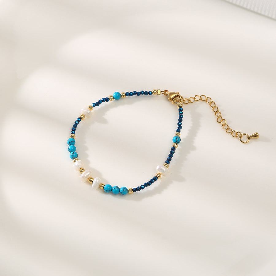Marine Blue Geniues Turquoise &Pearl Handmade Necklace Choker Set