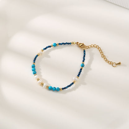Marine Blue Geniues Turquoise &Pearl Handmade Necklace Choker Set