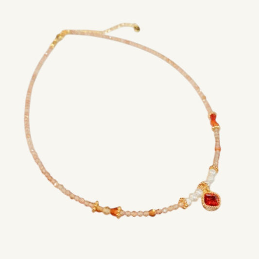 The Crimson Red Zircon &Pearl Necklace